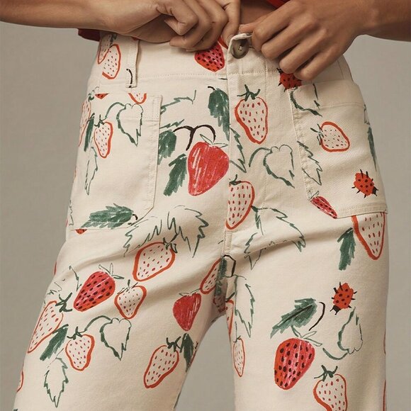 Red Casual Women's Wide Leg Capri Denim Jeans - Picture 4 of 4